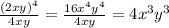 \frac{(2xy)^4}{4xy}=\frac{16x^4y^4}{4xy}=4x^3y^3