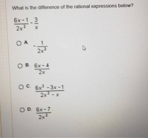 What is the difference of the rational expressions below? 6x - 1/ 2x^2 - 3/x