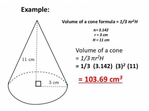 How do you calculate the volume of a cone when given the height and diameter describe the steps used
