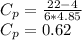 C_{p} = \frac{22-4}{6*4.85} \\C_{p} = 0.62