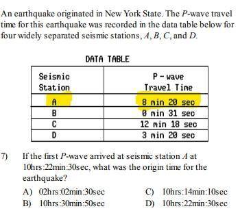 An earthquake originated in New York State. The P-wave travel time for this earthquake was recorded