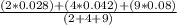 \frac{(2 * 0.028) + (4*0.042) + (9*0.08)}{(2+4+9)}
