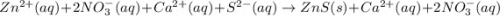 Zn^{2+}(aq)+2NO_3^-(aq)+Ca^{2+}(aq)+S^{2-}(aq)\rightarrow ZnS(s)+Ca^{2+}(aq)+2NO_3^-(aq)