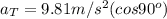 a_{T}=9.81m/s^{2}(cos 90^{o})