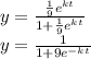 y=\frac{\frac{1}{9} e^{kt}}{1+\frac{1}{9} e^{kt}}\\y=\frac{1}{1+9e^{-kt}}