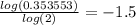 \frac{log (0.353553) }{log (2)} = -1.5