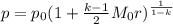 p=p_0(1+\frac{k-1}{2} M_0 r)^\frac{1}{1-k}