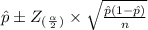 \hat p \pm Z_(_\frac{\alpha}{2}_)  \times \sqrt{\frac{\hat p(1-\hat p)}{n} }
