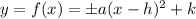 y=f(x)=\pm a(x-h)^2+k