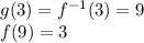 g(3)=f^{-1}(3)=9\\f(9)=3
