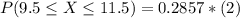 P(9.5 \leq X\leq11.5) =0.2857* (2)