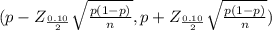 (p - Z_{\frac{0.10}{2} } \sqrt{\frac{p(1-p)}{n} } , p + Z_{\frac{0.10}{2} } \sqrt{\frac{p(1-p)}{n} })