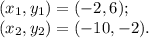(x_1, y_1) = (-2, 6); \\(x_2, y_2) = (-10, -2).