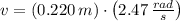 v = (0.220\,m)\cdot \left(2.47\,\frac{rad}{s} \right)