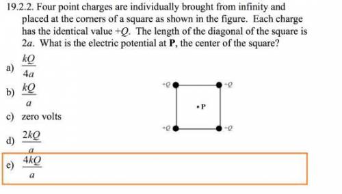 Four point charges are individually brought from infinity and placed at the corners of a square. Eac