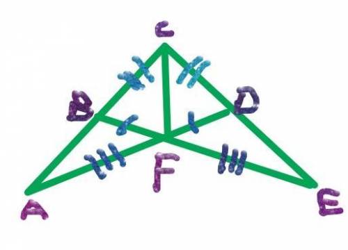 Given: ∠BCD is right; BC ≅ DC; DF ≅ BF; FA ≅ FE Triangles A C D and E C B overlap and intersect at p
