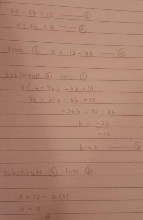 Solve the following systems of equations using the substitution method. What is the value of a? 3a-5