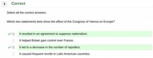 Which two sentences best describe the effects of the agreements at the Congress of Vienna?

A. The d