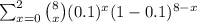\sum_{x=0}^{2}\binom{8}{x}(0.1)^{x}(1-0.1)^{8-x}