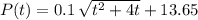 P(t)=0.1\,\sqrt{t^2+4t} +13.65