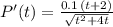 P'(t)= \frac{0.1\,(t+2)}{\sqrt{t^2+4t} }