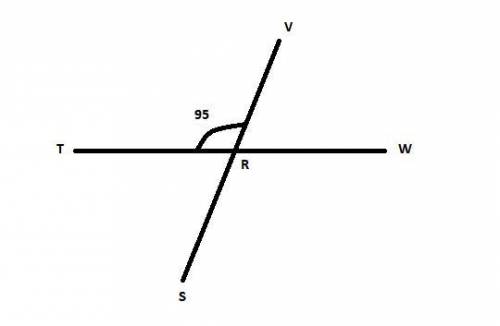 2 intersecting lines are shown. A line with points T, R, W intersects a line with points S, R, V at