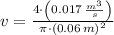 v = \frac{4\cdot \left(0.017\,\frac{m^{3}}{s} \right)}{\pi \cdot (0.06\,m)^{2}}
