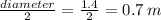 \frac{diameter}{2}  =  \frac{1.4}{2}  = 0.7 \: m