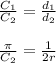 \frac{C_{1}}{C_{2}}=\frac{d_{1}}{d_{2}}\\\\ \frac{\pi}{C_{2}}=\frac{1}{2r}