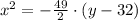 x^{2} = -\frac{49}{2}\cdot (y-32)