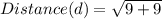 Distance(d)=\sqrt{9+9}