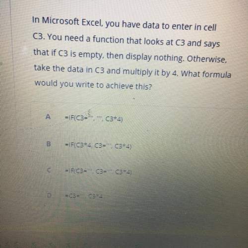 In microsoft excel, you have data to enter in cell c3. you need a function that looks at c3 and says