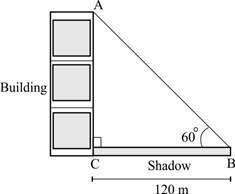 The length of the shadow of a building is 120 meters, as shwon below. what is the height of the buil