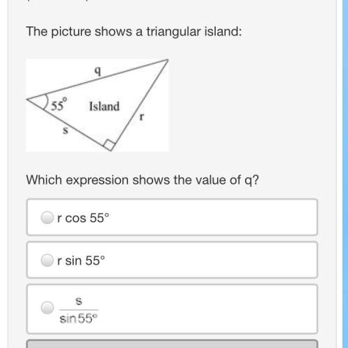 The picture shows a triangular island:  a right triangle is shown with an acute angle eq