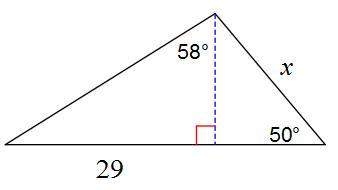 Find the length of the side labeled x. round intermediate values to the nearest tenth. use the round