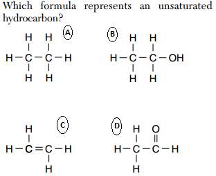 Which formula represents an unsaturated hydrocarbon? picture ihow many pairs of electrons are