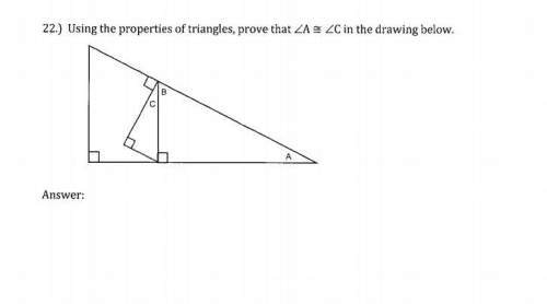 Using the properties of triangles, prove that angle a is congruent to angle c in the drawing below.&lt;