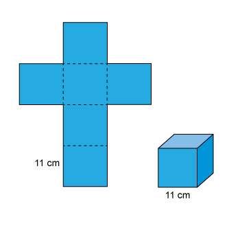 Ineed asap look at the cube, and the net of this cube. cube with one side labeled 11 centimeters. n