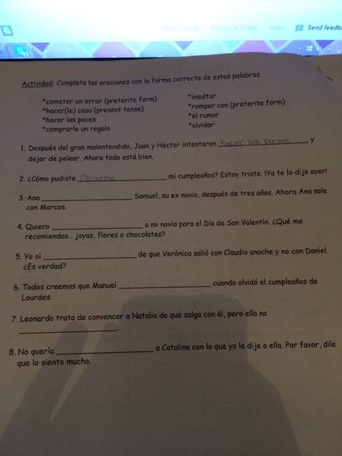 Plz with my spanish homework i need it for a fill in the blanks plz!