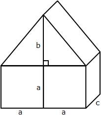 What is the volume of the figure below if a = 4.2 units, b = 5.7 units, and c = 3 units?