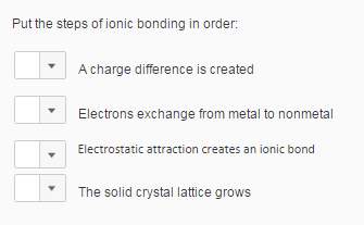 Put the steps of ionic bonding in order?