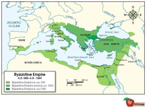 The following map shows the byzantine empire in 565 ad (ce), 1020 ad (ce), and 1360 ad (ce). use the