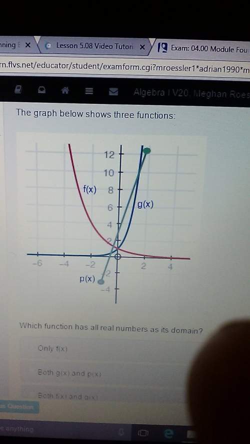 The graph below shows three functions. which function has all real numbers as its domain