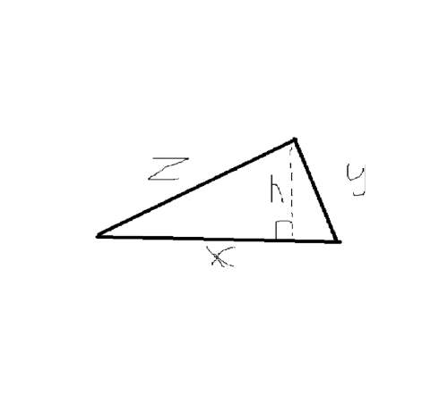 If x = 15 inches, y = 8 inches, z = 11 inches, and h = 6 inches, what is the area of the triangle ab