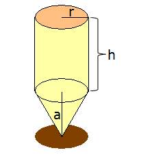 If r = 6 cm, h = 20 cm, and a = 9 cm, what is the volume of birdseed that the bird feeder can hold a