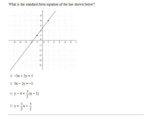 What is the standard form equation of the line shown below?  graph of a line going throu
