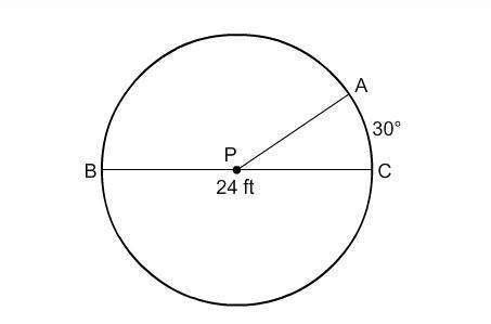 33 !  in circle p, bc = 24 ft. what is the length of bac?  6π 12
