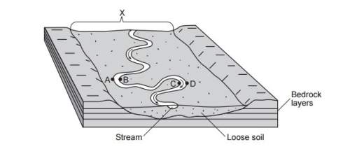 The landscape feature labeled x is best described as (1) a flood plain  (2) a sand bar &lt;