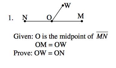 Given: o is the midpoint of mn om = ow prove: ow = on