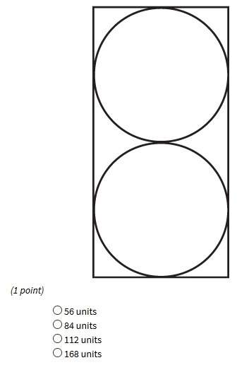 2. each of the circles below has an rea of 196pi square units. find the perimeter of the rectangle.&lt;